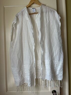 J. Crew White Linen Crochet-Trim Swim Coverup